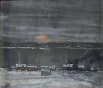 Статуэтка 夜晚的灯光。水彩。80 x 60 厘米