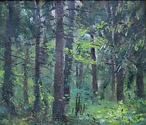 Статуэтка 森林。帆布，油画。50 x 42 厘米