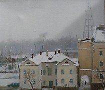 Статуэтка 斯摩棱斯克角落。油画，布面。80 x 50 ...