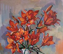 购买 橙色百合 画布,丙烯,蛋彩