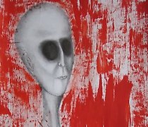 Статуэтка 在红色纸上，水粉画，铅笔