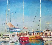 buy The translation of the text is: "Yachts at the pier, oil, canvas."