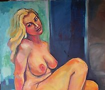 购买 女人坐在椅子上，油画，画布