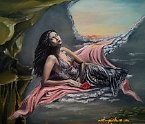 Статуэтка 独处。油画，纸板上的画布。