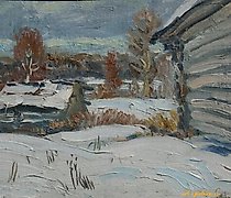 Статуэтка 冬天。纸板，油画。28 x 21 厘米。