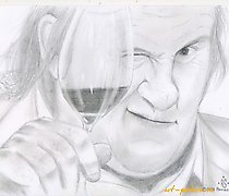 buy The text translates to: "Russian (Gérard Depardieu) paper, pencil."