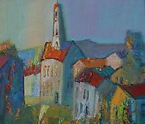 купить Пейзаж с ратушей. Холст, масло. 60 х 50 см.