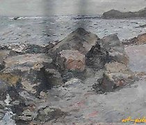 buy Stones on the seashore. Canvas, oil. 44 x 80 cm