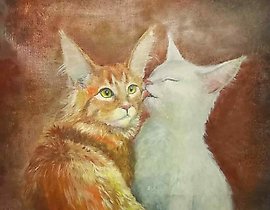 The translation of "Любовь кошек" into English is "The love of cats."