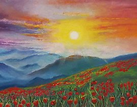 The translation of "Закат в горах" into English is "Sunset in the mountains."