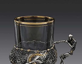 老式杯托与鱼网，银制