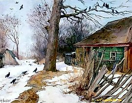 Этюд в деревне. Холст, масло. 35 х 50 см