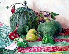 The translation of "Зеленый натюрмор" into English is "Green Still Life."