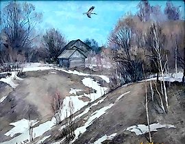 春天来了。油画，画布。41 x 57 厘米。