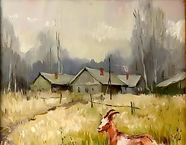 春天。关于山羊的静物。纤维板，油画。41 x 57 厘米。