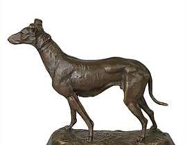 The text translates to "Borzoi by sculptor E. Fremiet."