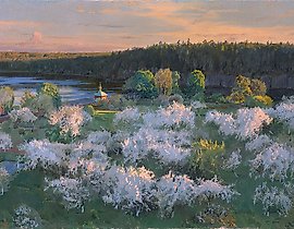 瓦拉姆。修道院的花园盛开。