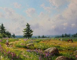 在倾斜的草地上..