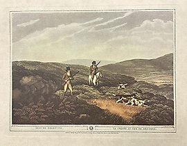 The translation of the text is: 

"Shooting at Partridges. Matthew Dubourg (1786–1838)"