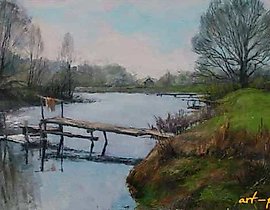 Весна. Мостики. Холст, масло. 30 х 70 см
