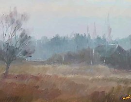 Gray day. Autumn. Fiberboard, oil. 12 x 18 cm.