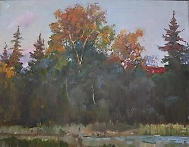 夕阳的光辉。画布，油画。50 x 60 厘米