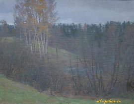 Landscape with Birches. Cardboard, oil. 33 x 43 cm.