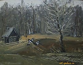 十月。纸板，油画。35 x 44 厘米