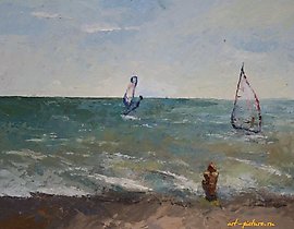 By the Sea. Saki. Cardboard, oil. 25 x 35 cm.