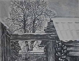 Magpies on the Snow. Engraving. 50 x 40 cm.