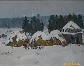 冬季的干草堆。油画，布面。40 x 60 厘米