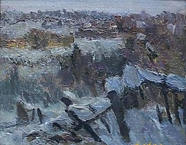 在郊外 - 冬天。纸板，油画。24 x 20 厘米