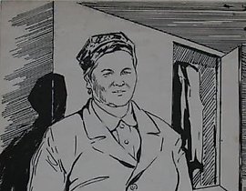 The translation of the text is: "Dairymaid Bespalova N.F. paper. ink. 30 x 20 cm."