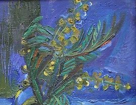 含羞草。 布面油画。 66 x 45 厘米