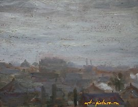 "At Stalin's Factory. Cardboard, oil. 23 x 30 cm"