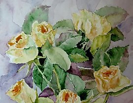 七朵玫瑰 纸本，水彩