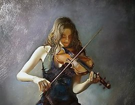 The translation of the text "Спкрипачка масло, холст" into English is "Violinist oil, canvas."