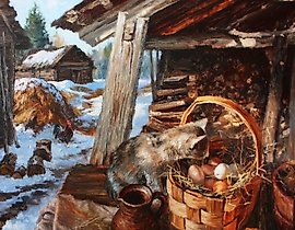 Весна  в деревне Залесье. масло, холст 