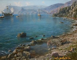 "On the shore. Oil on canvas."