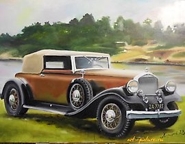 复古汽车 6 油画，画布