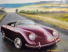 复古汽车保时捷356 油画，画布）