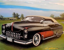 复古汽车 7 油画，画布