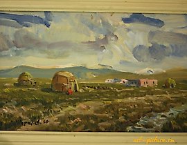 春天在曼吉什拉克 纸板，油画