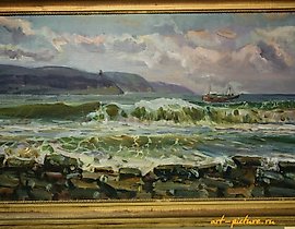 The sea is stormy, canvas, oil.