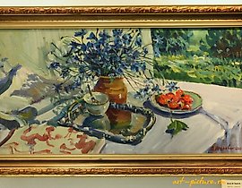 "Cornflowers on canvas, oil"