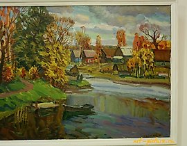 "Russian Autumn. The village of Maiskoye, cardboard, oil"