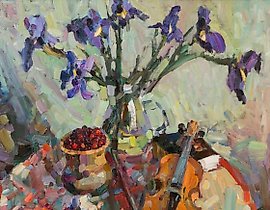 油画《鸢尾花》，画布