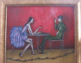 The translation of the text is: "Imitation canvas, oil, acrylic."