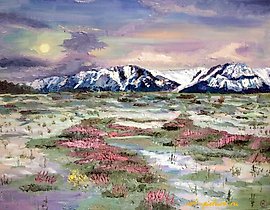 The translation of the text is: "Snowdrops oil, canvas on cardboard."