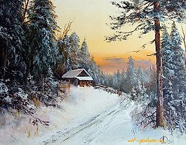 "Winter noon, oil on canvas."